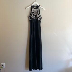 Vintage Whimsigoth Dress Maxi Gown Prom Fits 6/8 Black Beaded Embroidery 90s Y2K